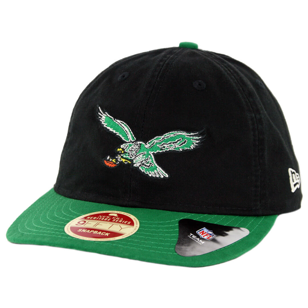 New Era 9FIFTY Philadelphia Eagles Team Retro Throwback Two Tone Snapback Adjustable Hat Black Kelly Green
