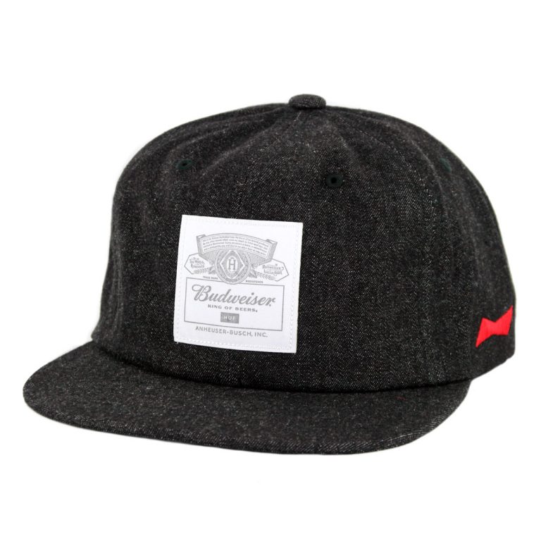HUF Budweiser Label 6 Panel Strapback Hat Black