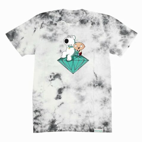 Diamond Supply Co x Family Guy Stewie And Brian Crystal Wash T-Shirt Black
