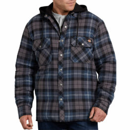Dickies TJ201 Hooded Quilted Shirt Jacket Dark Blue Grey Plaid