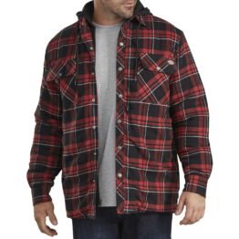 Dickies TJ201 Hooded Quilted Shirt Jacket Grey Red Plaid