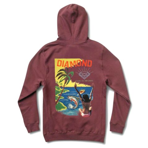 Diamond Supply Co Fishing For Compliments Pullover Hooded Sweatshirt Burgundy