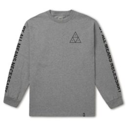 HUF Essentials Triple Triangle Long Sleeve T-Shirt Grey Heather