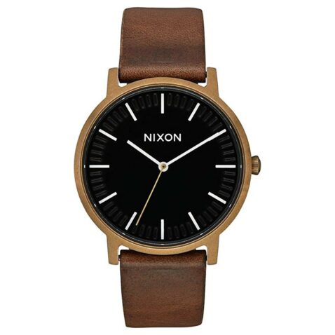 Nixon Porter Leather Watch Brass Black Brown