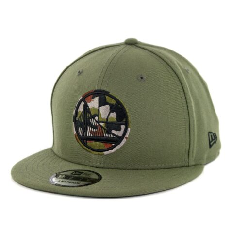 New Era 9Fifty Golden State Warriors Camo Trim Snapback Hat Olive Green