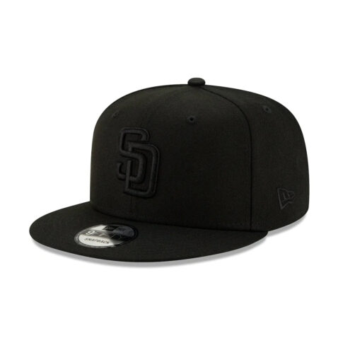New Era 9Fifty San Diego Padres Basic Snapback Hat Black Blackout Front Left