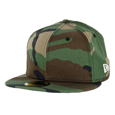 New Era 59Fifty Plain Blank Fitted Hat Woodland Camo