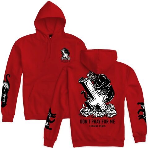 Sketchy Tank Pray Panther Pullover Hooded Sweatshirt Red