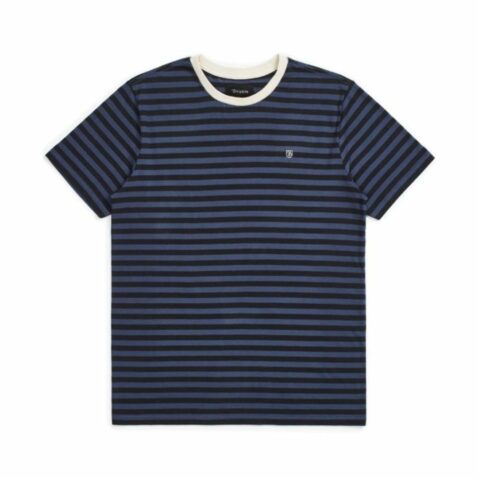 Brixton Hilt Mini Stripe Knit T-Shirt Black Washed Navy