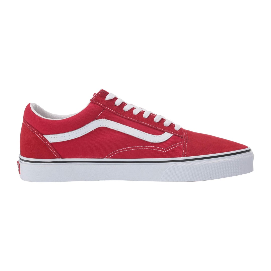 old skool red and white vans