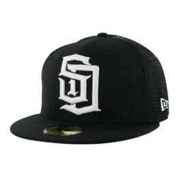 New Era 59Fifty Dyse One San Diego SD Logo Mesh Trucker Fitted Hat Black White
