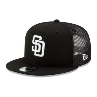 New Era 9Fifty San Diego Padres Trucker Snapback Hat Black White