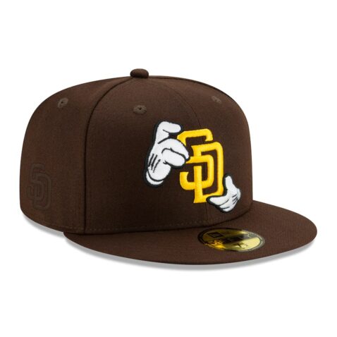 New Era 59Fifty San Diego Padres X Mickey Hands Fitted Hat Burnt Wood Brown Gold - Image 3