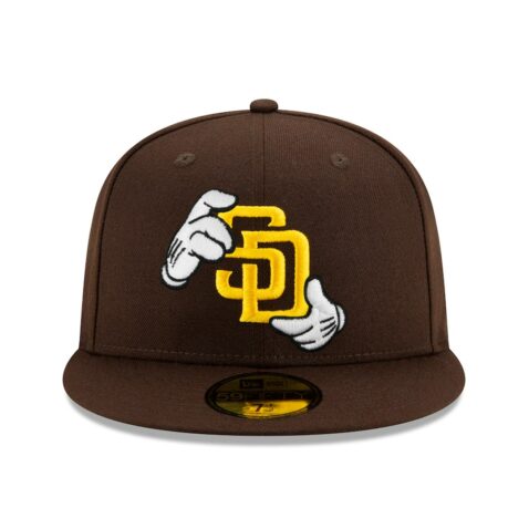 New Era 59Fifty San Diego Padres X Mickey Hands Fitted Hat Burnt Wood Brown Gold - Image 2