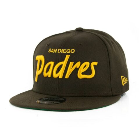 New Era 9Fifty San Diego Padres Vintage Script Snapback Hat Brown Gold