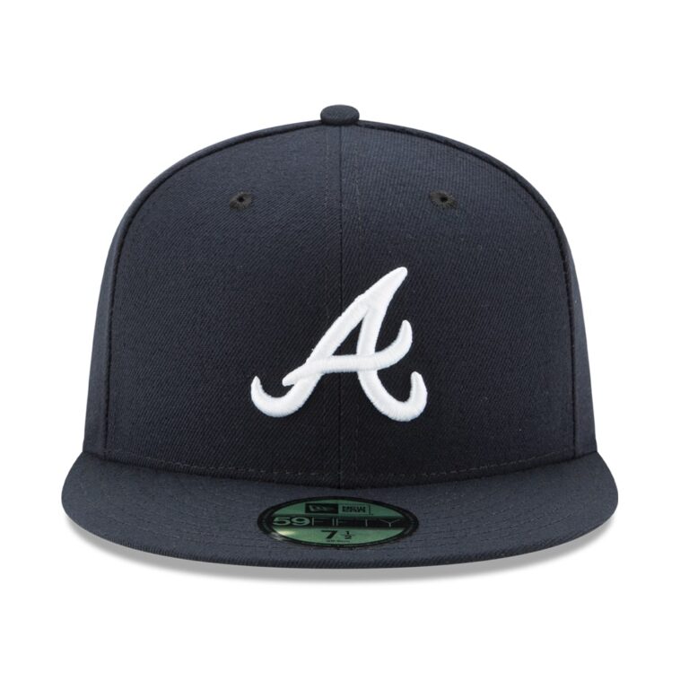 New Era Atlanta Braves Road Navy 59FIFTY Fitted Hat Front New Era Atlanta Braves Road Navy 59FIFTY Fitted Hat Front
