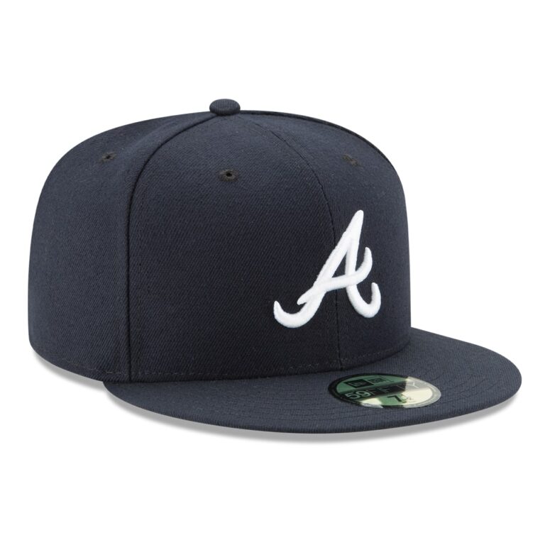 New Era Atlanta Braves Road Navy 59FIFTY Fitted Hat Right Front New Era Atlanta Braves Road Navy 59FIFTY Fitted Hat Right Front