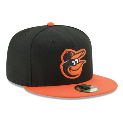 New Era Baltimore Orioles Road Black Orange 59FIFTY Fitted Hat Right Front