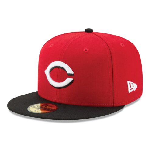 New Era Cincinnati Reds Road Red Black 59FIFTY Fitted Hat Left Front