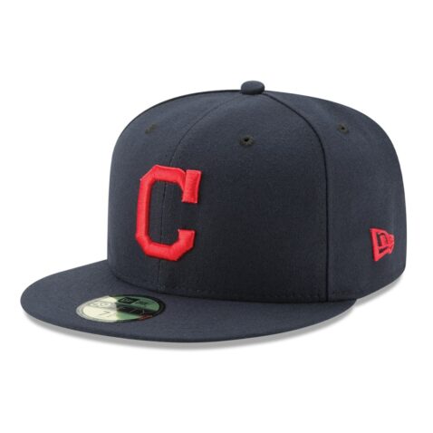 New Era Cleveland Indians Road Dark Navy 59FIFTY Fitted Hat Left Front