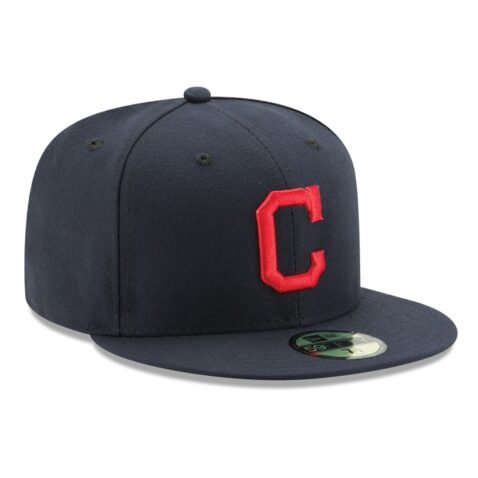 New Era Cleveland Indians Road Dark Navy 59FIFTY Fitted Hat Right Front