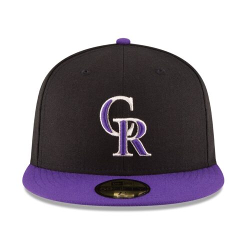 New Era Colorado Rockies Alternate 1 Black Purple 59FIFTY Fitted Hat Front