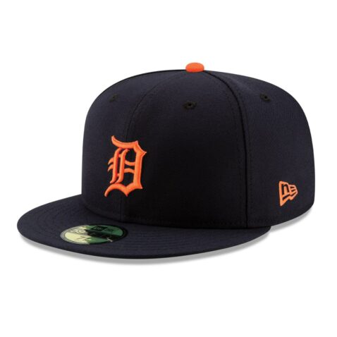 New Era Detroit Tigers Road Dark Navy 59FIFTY Fitted Hat Left Front