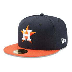New Era 59Fifty Houston Astros Road Authentic Collection On Field Fitted Hat Navy Orange