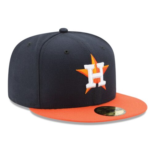 New Era 59Fifty Houston Astros Road Authentic Collection On Field Fitted Hat Navy Orange