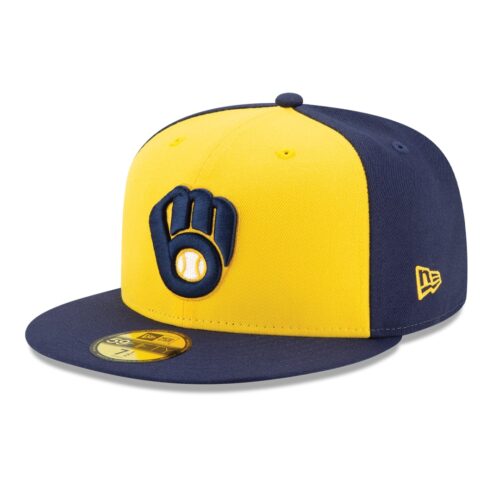 New Era Milwaukee Brewers Alternate 1 Navy Yellow 59FIFTY Fitted Hat Left Front