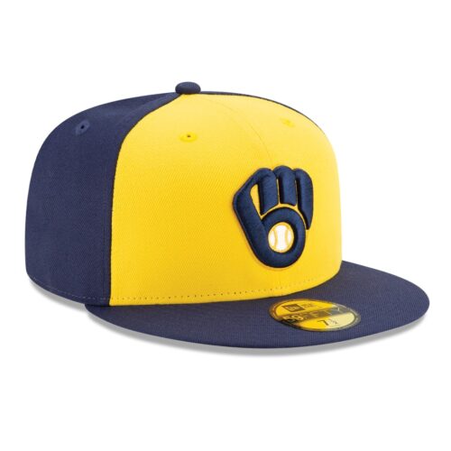 New Era Milwaukee Brewers Alternate 1 Navy Yellow 59FIFTY Fitted Hat Right Front
