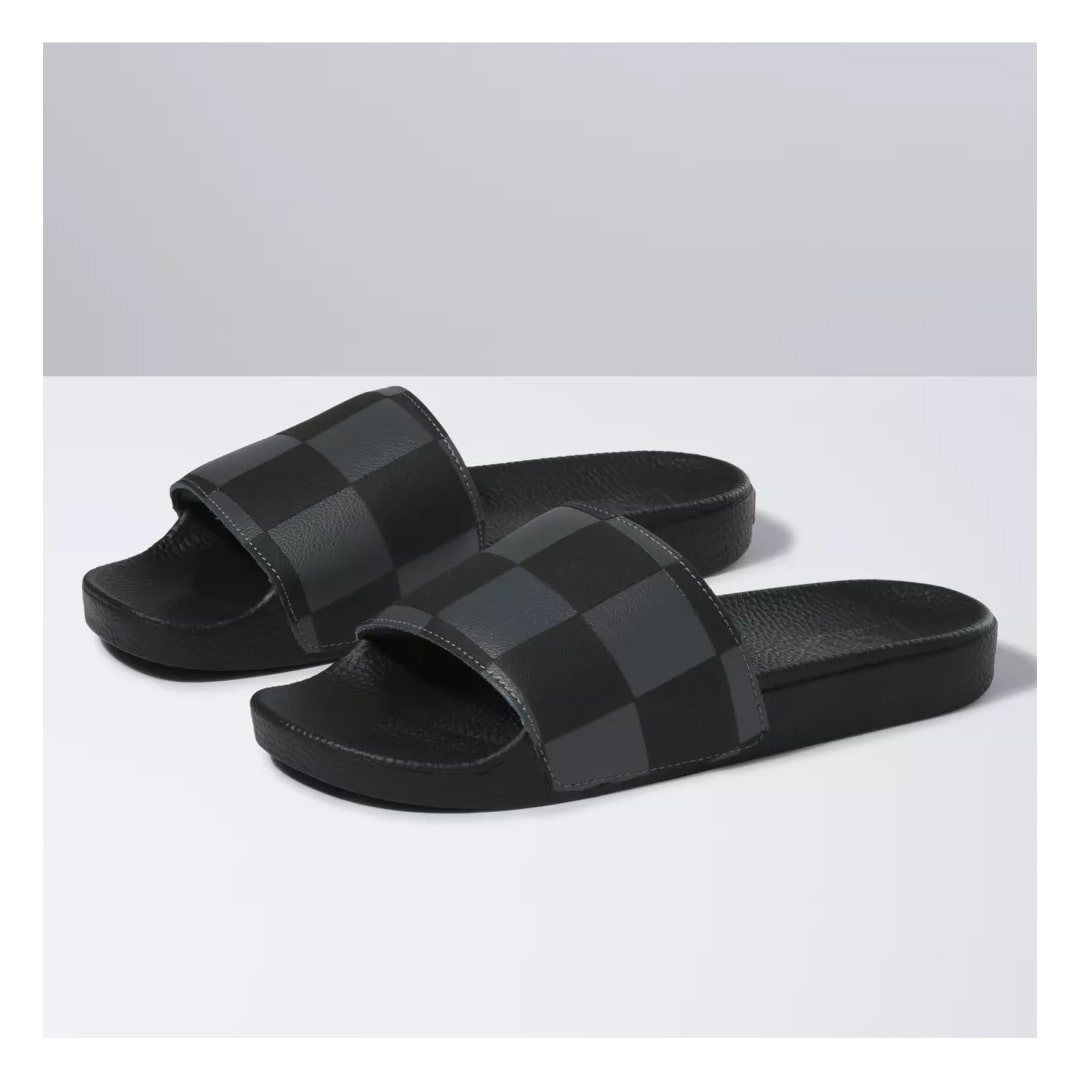 Vans slides on sale black checkerboard