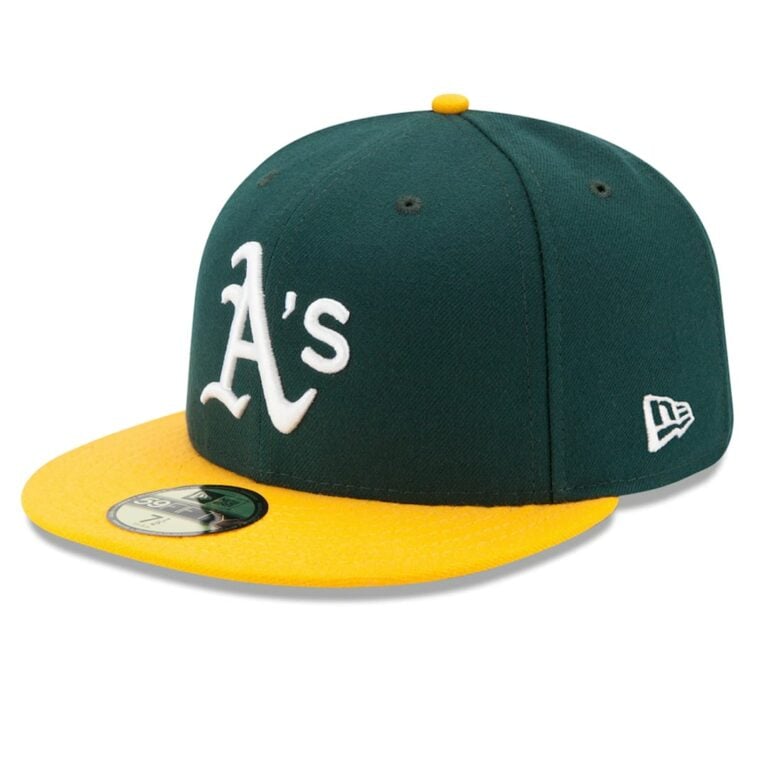 New Era Oakland Athletics Home Green Yellow 59FIFTY Fitted Hat Left Front New Era Oakland Athletics Home Green Yellow 59FIFTY Fitted Hat Left Front