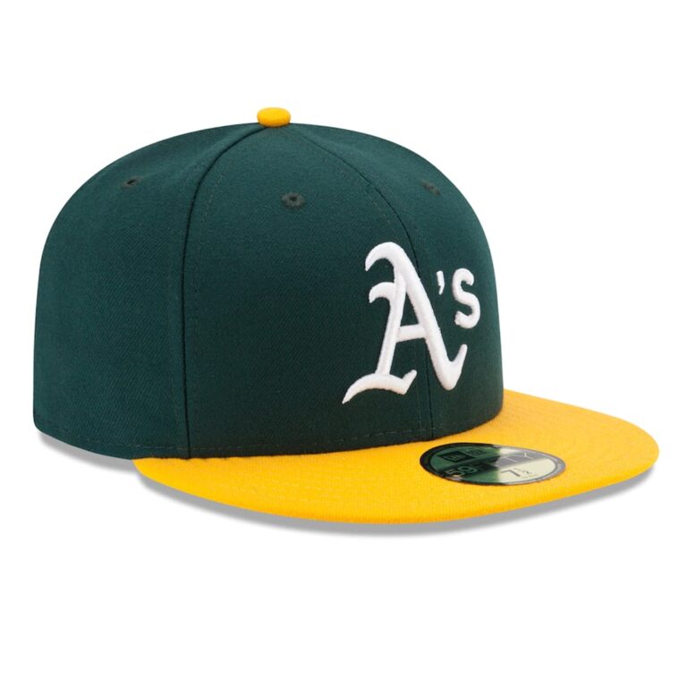 New Era Oakland Athletics Home Green Yellow 59FIFTY Fitted Hat Right Front New Era Oakland Athletics Home Green Yellow 59FIFTY Fitted Hat Right Front