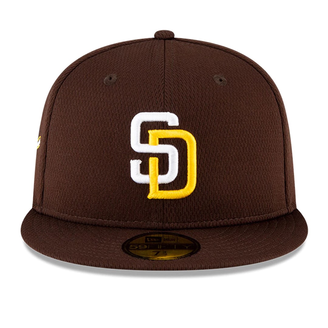New Era 59Fifty San Diego Padres 2021 Batting Practice Fitted Hat Burnt Wood Brown New Era San Diego Padres Batting Practice Official Team Colors 59Fifty Fitted Hat Front
