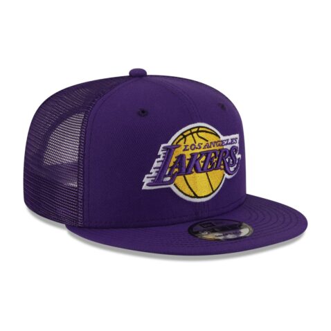 New Era 9Fifty Los Angeles Lakers Classic Trucker Official Team Colors Snapback Hat Front Left