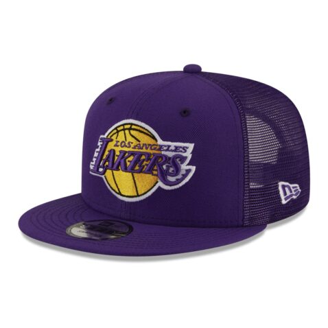 New Era 9Fifty Los Angeles Lakers Classic Trucker Official Team Colors Snapback Hat Front Right