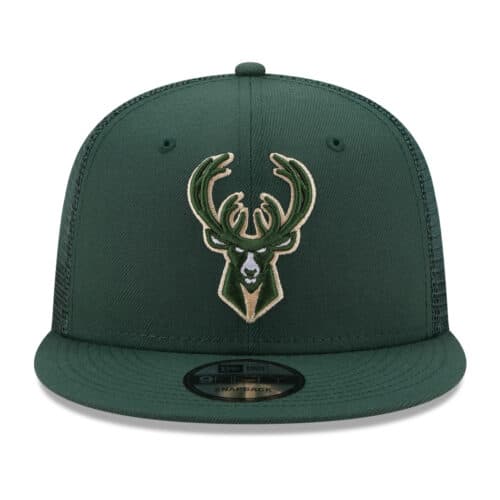 New Era 9Fifty Milwaukee Bucks Classic Trucker Official Team Colors Snapback Hat Front