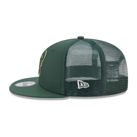 New Era 9Fifty Milwaukee Bucks Classic Trucker Official Team Colors Snapback Hat Left