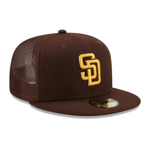 New Era 59Fifty San Diego Padres Classic Trucker Dark Brown Fitted Hat Front Left