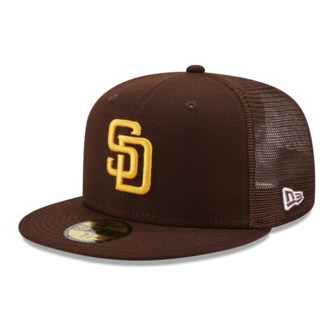 New Era 59Fifty San Diego Padres Classic Trucker Dark Brown Fitted Hat Front Right