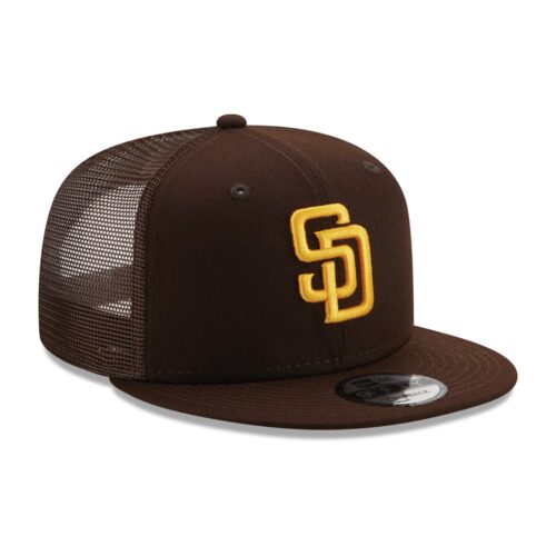 New Era 9Fifty San Diego Padres Classic Trucker Official Team Colors Snapback Hat Front Left