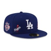 New Era 59Fifty Los Angeles Dodgers Multi Logo Dark Royal Fitted Hat Limited Edition Front Left