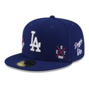 New Era 59Fifty Los Angeles Dodgers Multi Logo Dark Royal Fitted Hat Limited Edition Front Right