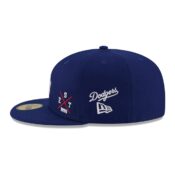New Era 59Fifty Los Angeles Dodgers Multi Logo Dark Royal Fitted Hat Limited Edition Left