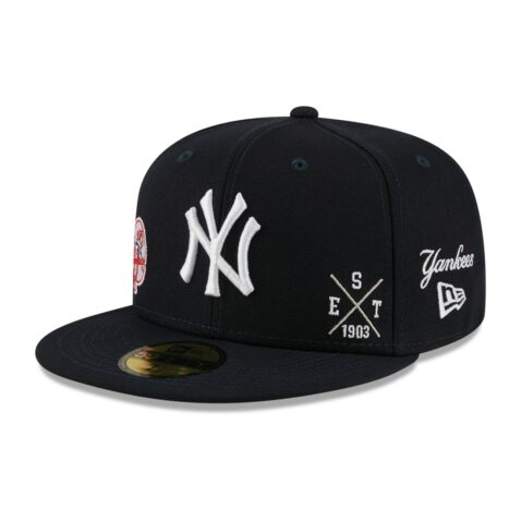 New Era 59Fifty New York Yankees Multi Logo Dark Navy Fitted Hat Limited Edition Front Right