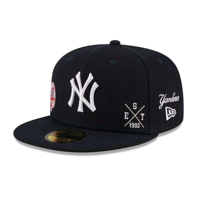 New Era 59Fifty New York Yankees Multi Logo Dark Navy Fitted Hat Limited Edition Front Right