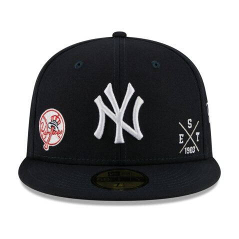 New Era 59Fifty New York Yankees Multi Logo Dark Navy Fitted Hat Limited Edition Front