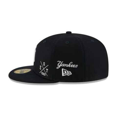 New Era 59Fifty New York Yankees Multi Logo Dark Navy Fitted Hat Limited Edition Left