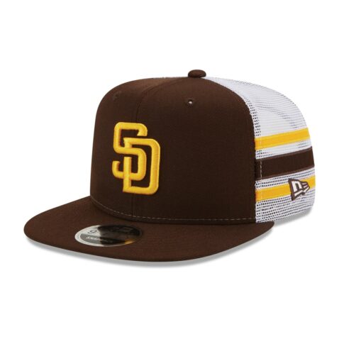 New Era 9Fifty San Diego Padres Stripe Official Team Colors Snapback Hat Limited Edition Front Right